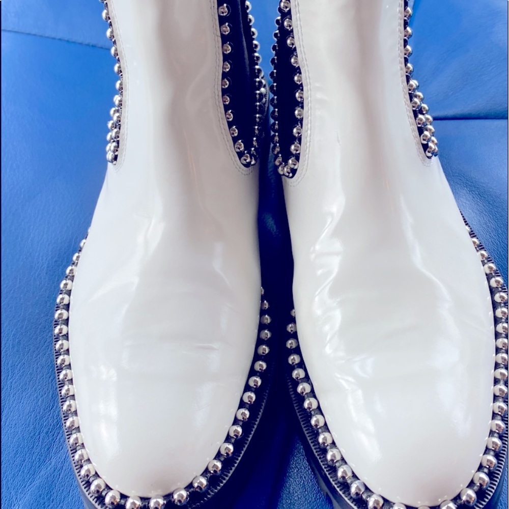 White patent leather Alexander Wang booties
